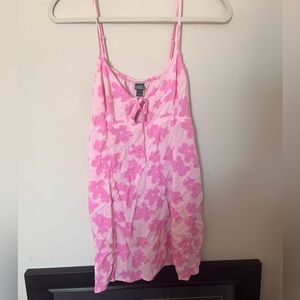 Y2K pink floral spaghetti strap dress with pockets size L